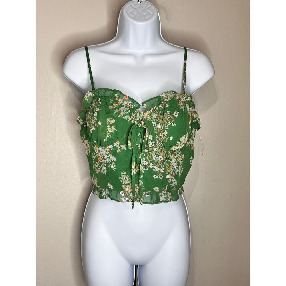 ☀️J.O.A Just on Answer Floral Sleeveless Sweetheart Neck Crop Cami Top Green M